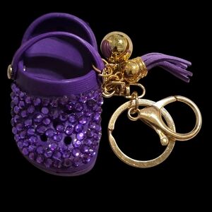 Purple Sequin Clog Bag Charm Keychain with Gold Accents